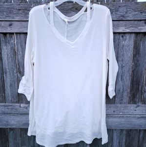 Cute PINKBLUSH maternity cream cold shoulder knit tunic top size XL